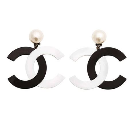 chanel earrings black and white|Chanel symbol earrings.